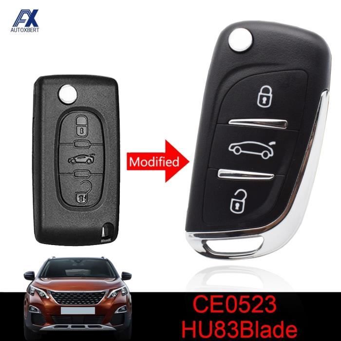 Coque clé,CE0523 modifié housse de clé de voiture pliable pour Peugeot 306 308 3008 pour Citroen C2 C4 Berlingo HU83 3 bouton