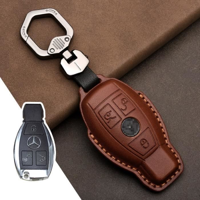 Coque clé,Porte-clés de voiture en cuir véritable, housse pour clé de voiture, pour mercedes-benz W203 W210 W211 - Type coffee-B