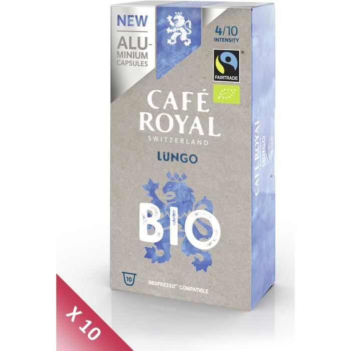 Lot de 10 CAFE ROYAL compatible Nespresso Alu Lungo BIO x10