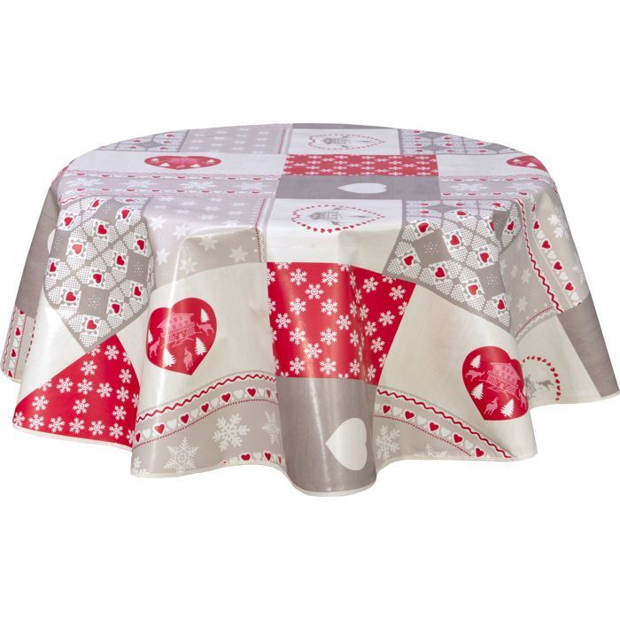 Nappe ronde en toile cirée campagne Chalets - Diam. 135 cm - Rouge