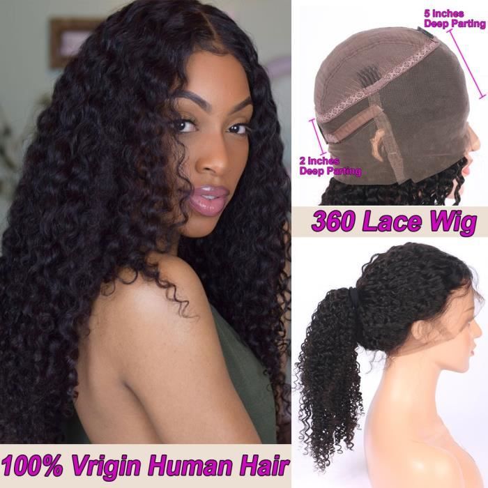 22'' Perruque Femme Naturelle GLAM Hair Naturel Perruque Brésilien Deep Curly 360 Lace Frontal Wigs