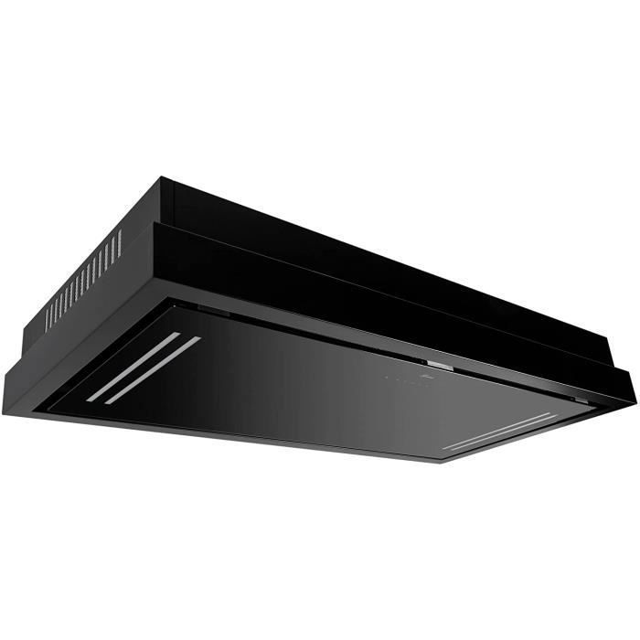 Hotte de plafond GURARI GCH C 343 90 BL PRIME, Hotte aspirante encastrable 90cm/ Noir verre/ Efficace/ Moteur EBM/ Puissant 1000m³ d
