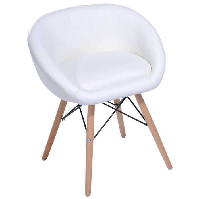 Chaise design scandinave grand confort L 52 x l 46 x H64 cm simili cuir blanc 23 52x46x64cm Blanc