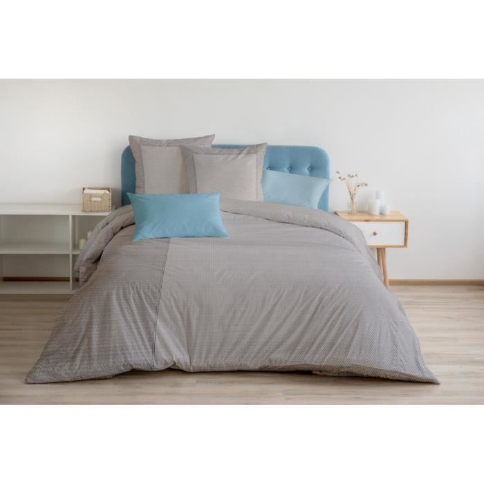 Housse de Couette 3 Pièces - 100% Coton 57 Fils - 2 Personnes 220x240 cm - FUKUOKA Gris
