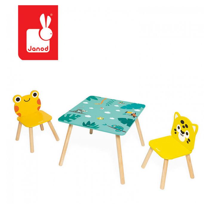 JANOD - Tropik Table Tropical en Bois - 1 Table et 2 Chaises - Décoration Chambre d'Enfant - Dès 3 Ans