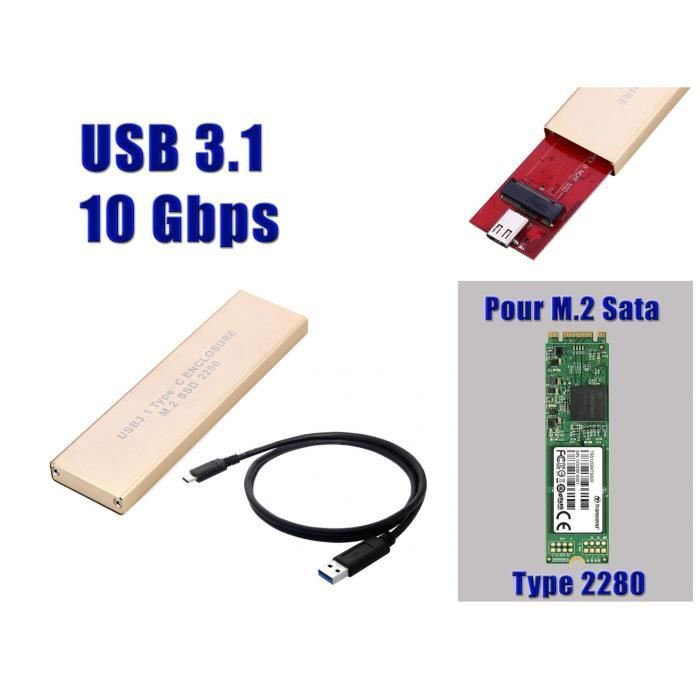 Boitier Aluminium USB 3.1 Pour SSD M.2 (M2 NGFF) POUR FORMAT 2280