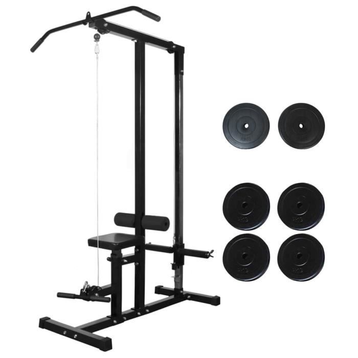 Tour de musculation-Appareil de musculation Station de Musculation Fitness Réglable avec plaques de poids 40 kg