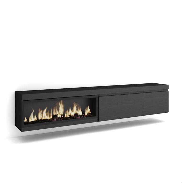 Meuble TV Banc Télé 237x35x45 cm TV grand format Cheminée électrique XXL Suspendu Mural Noir RF3579 Meuble TV Banc Télé 237x35x45 cm TV grand format Cheminée électrique XXL Suspendu Mural Noir RF3579