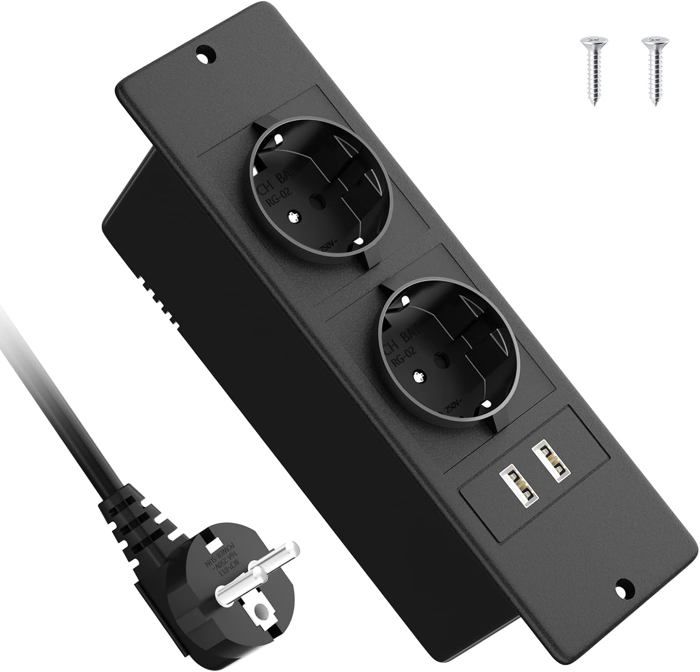 Prise Encastrable Plan de Travail USB C PD20W, Multiprise Escamotable 3 Prises et 15W Chargeur sans Fil, Prise Encastrable Plan de Travail Cuisine Bureaux Chambres Salle de Réunion, Noir