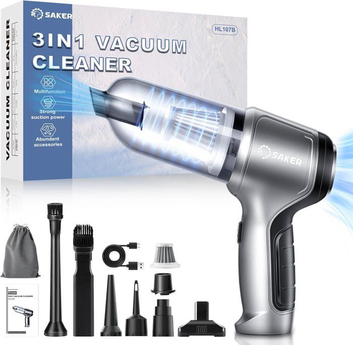 SAKER - Mini aspirateur à main sans fil 3 en 1, 12000PA, outils de SAKER - Mini aspirateur à main sans fil 3 en 1, 12000PA, outils de