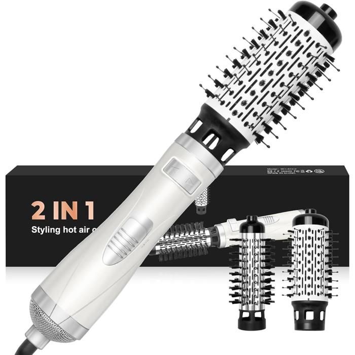 Brosse Soufflante Rotative - NOBRAND - 2 en 1 - 2 Températures - 2 Accessoires - 800W