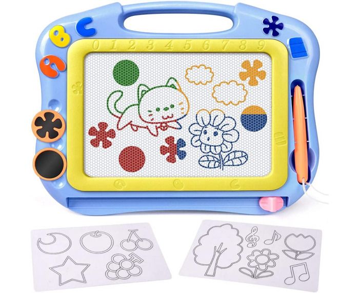 Lot De 2 Planches à Dessin Magnétiques – Tablette Effaçable Avec Stylos Et Gabarits – Voyage – Dès 3 Ans