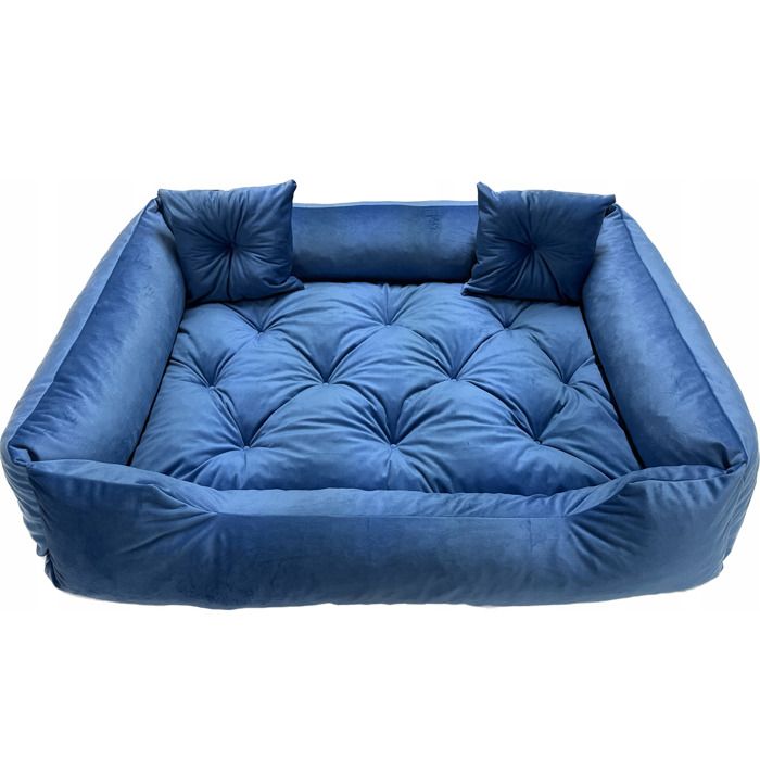 Comparer les prix de Lit Pour Chien EDANTI Prestigieux En Velours Avec Coussins 120x90 Bleu