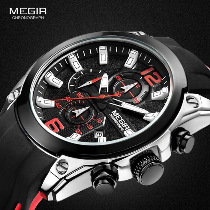 Montres homme MEGIR Top marque luxe sport montre-bracelet chronographe lumineux date montre à quartz bracelet silicone horloge