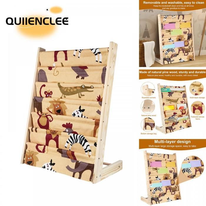Bibliothèque pour enfants-7 étagères- Couleur bois originale-80*60*30cm-Placez livres décorations - QUIIENCLEE