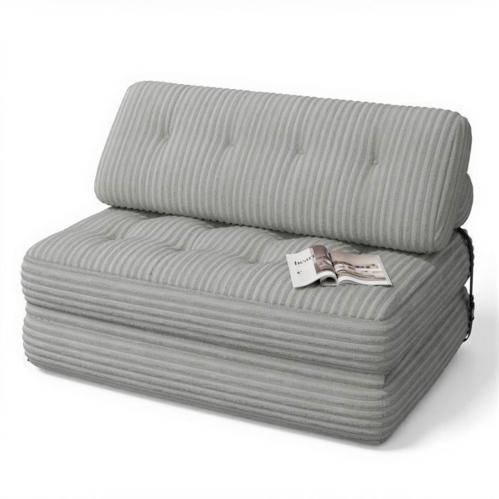 Canapé Convertible - Bealife - 2 Place - Sans Installation - Velours Côtelé Gris - Dossier - Couchage 130x200 cm