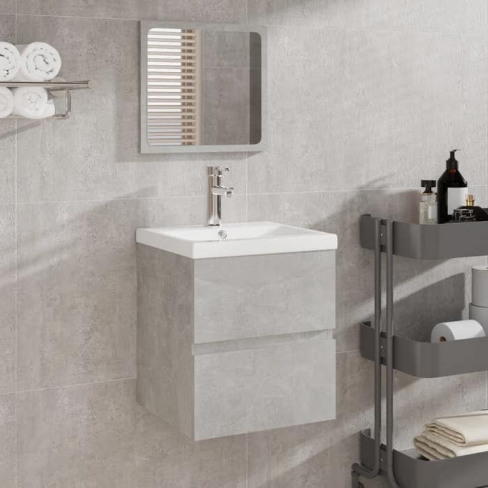 Armoire lavabo de salle de bain - vidaXL - Gris béton - Bois dingénierie - 41x38 5x45 cm - Miroir inclus