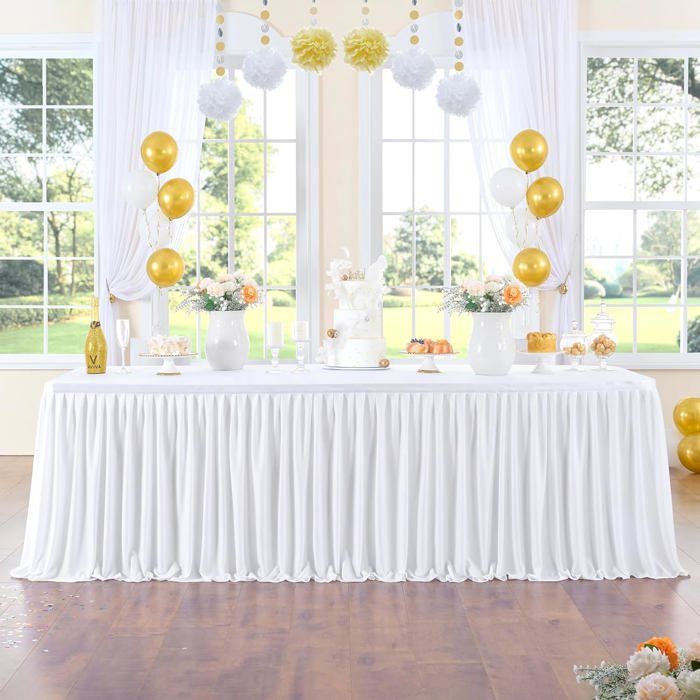 Jupe de Table NSSONBEN Blanche Polyester Moelleux pour Fête et Mariage