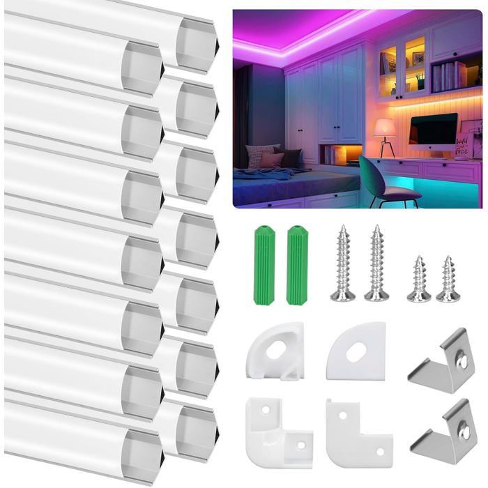 Profile Aluminium LED Angle 45°, 14 x 1M/3.3ft V-Shape avec Couvercle ...