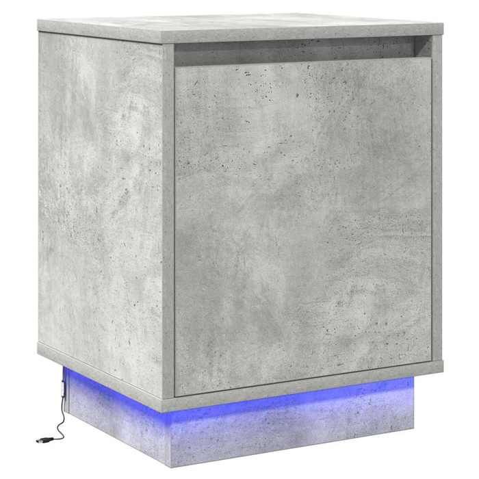 Cabinet de chevet - GKO - Gris béton - 39x34 5x50 cm - Bois dingénierie - Éclairage LED USB - Porte à charnières