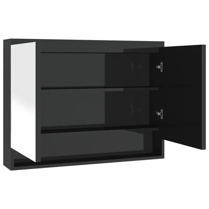 SALE 2026Armoire Suspendue/Meuble WC - Armoire à miroir de salle de bain 80x15x60cm MDF Noir brillant 19.3 Kg 2226267