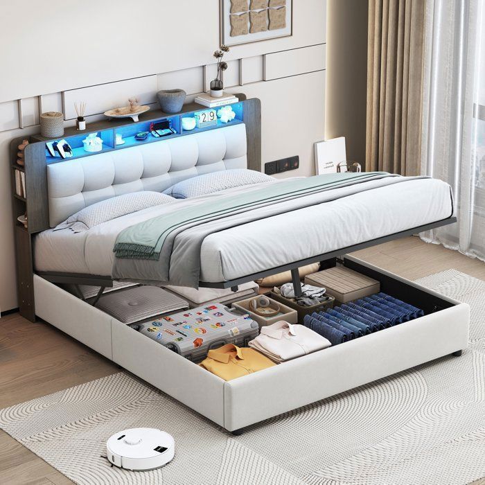 Chambre complete adultesommier 160x200lit deux placeLit coffre 160x200lit led 160 x 200recharge sans fil-LED-Velours-Beige