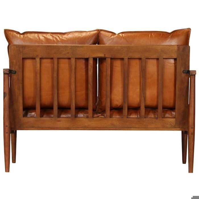 BURKE@ Sofa salon à deux places - Canapé DOUBLE - montage simplifié - Cuir véritable avec bois dacacia Marron 116x69x74 cm SS172