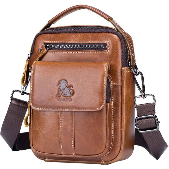 Sacoche Homme Bandouliere - XJYDNCG - Cuir - Vintage - pour Le Travail Bureau Usage Quotidien - Café