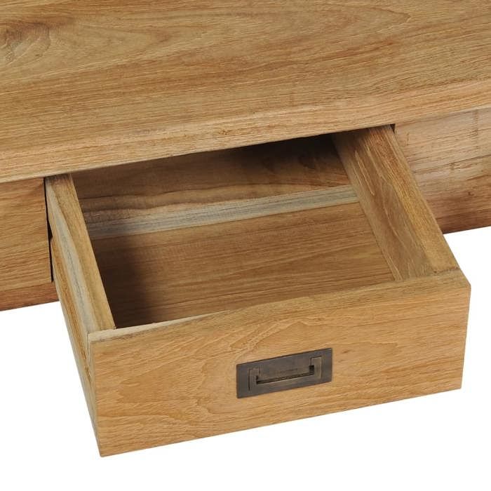 Banc dentrée en teck massif - MEUBLECHIC - 90x30x40 cm - 2 tiroirs - Style rustique - Brun - 110 kg max