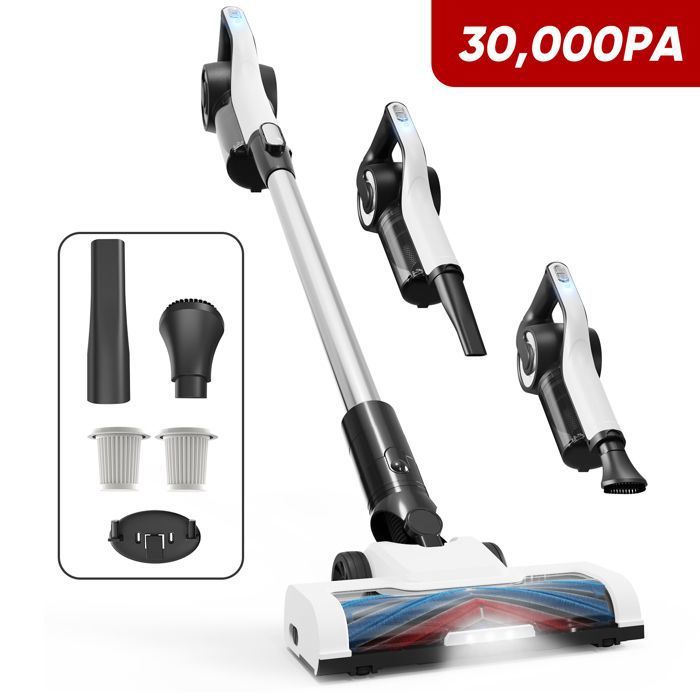 LAMZIEN  Aspirateur Balai sans Fil 30KPa avec 40 Min/&Eacute;clairage LED/Filtration Efficace/TapisSols DursPoils danimaux