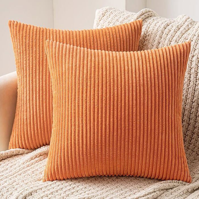 Housse de Coussin en Velours Décoratif Taie oreiller Douce Sofa Salon Canapé Lot de 2 C - Orange 45 x 45 cm (Lot de 2)