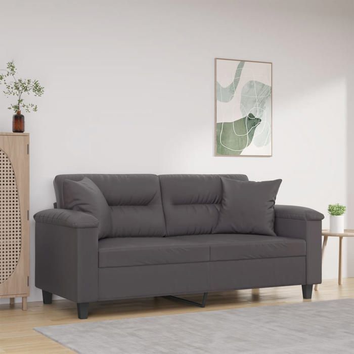 Haute Qualité Canapé 2 places moderne - ZENCORE - pour bavarder lire - avec oreillers décoratifs gris 140cm similicuir 170x77x80cm C