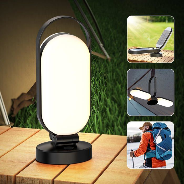Lampe Solaire Camping Rechargeable Interieur et Exterieur LED Lanterne Puissante 5000mAh Batterie Externe Solaire Portable