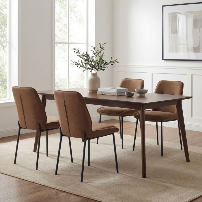 chairus Lot de 4 Chaises de Salle à Manger en Chenille Chaise de Cuisine avec Pieds en Métal Chaise Tapissée pour Salon Marron