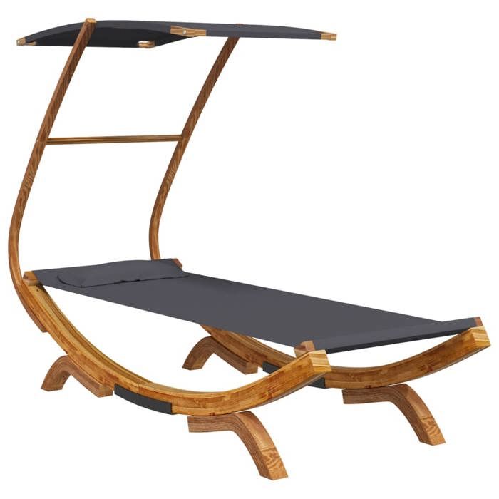 30299& CHIC Transat et auventBains de soleil transat dextérieur 100x190x134cm Bois courbé massif Anthracite - 100x190x134 cm