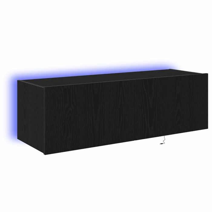 Lot de 2 Meubles TV muraux avec LED - vidaXL - meuble TV suspendu - bois dingénierie - chêne noir - 100 x 35 x 31 cm - avec porte{c