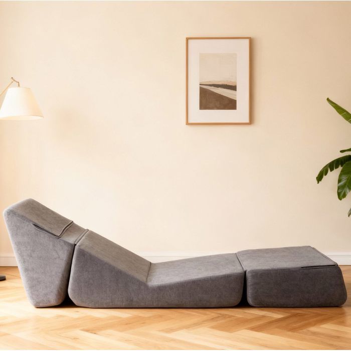 WOVREO Canapé convertible pliable 1 place gris chauffeuse au sol 3 positions en flanelle et mousse