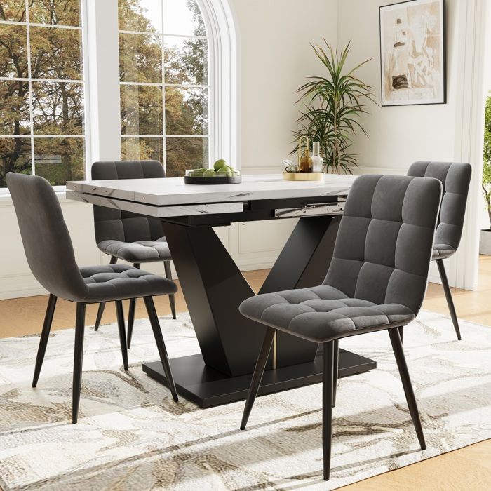 Ensemble Table et Chaises avec 1 Table et 4 Chaises - BEAUNIV - Table Extensible - MDF Métal Velours - Multicolore