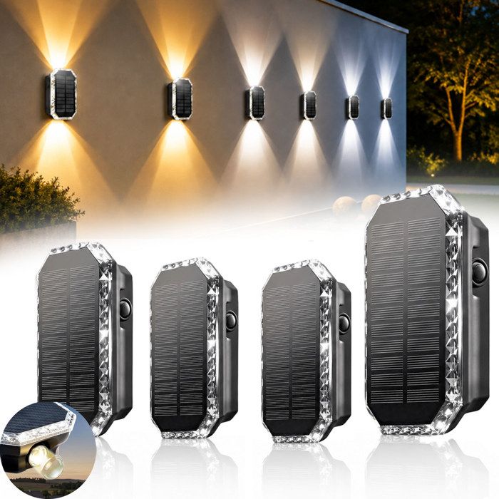 Lampe Solaire Exterieur Murale Lot de 4 Applique Solaire Exterieur Haut et Bas Applique Murale Exterieur Solaire 3 Modes