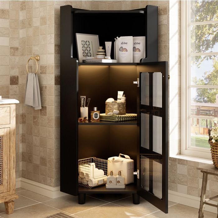 WUVRIE Armoire dangle noire 63 5 x 45 x 124 cm avec LED controlee par application MDF laque 2 portes