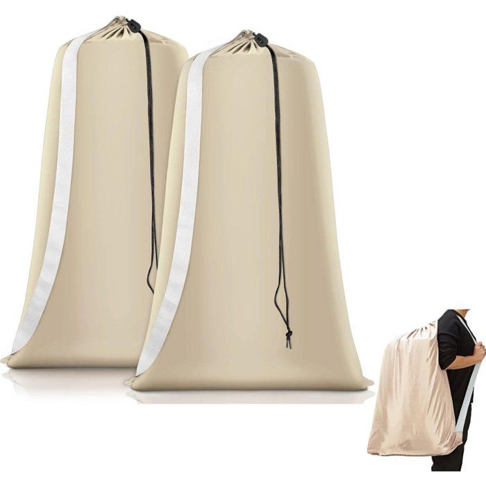 Sac à Linge Sale en Maille 70x100 cm avec Sangle et Cordon Grand Sac de Rangement Lavable Beige pour Machine à Laver