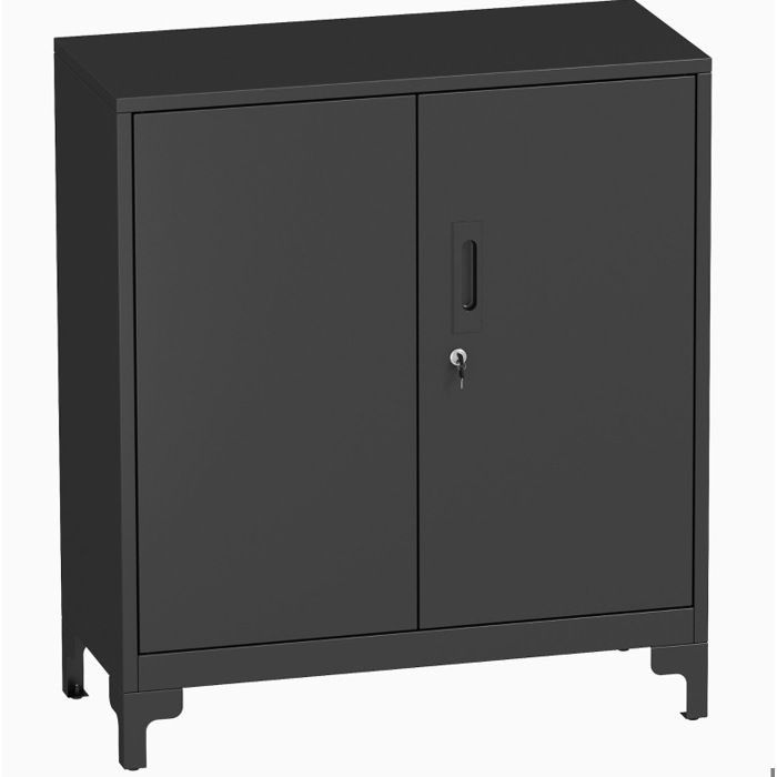 SENVIRO armoire de bureau en métal 80 x 36 x 91 cm 2 portes verrouillables 2 niveaux avec serrure et 2 clés noir