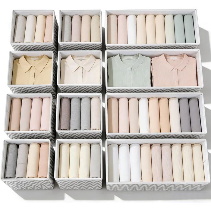 Lot de 12 Organisateur de Tiroir Pliable Non-tissé pour sous-vètementsSoutien-GorgesCravatesChaussettes Boîte de Rangement à