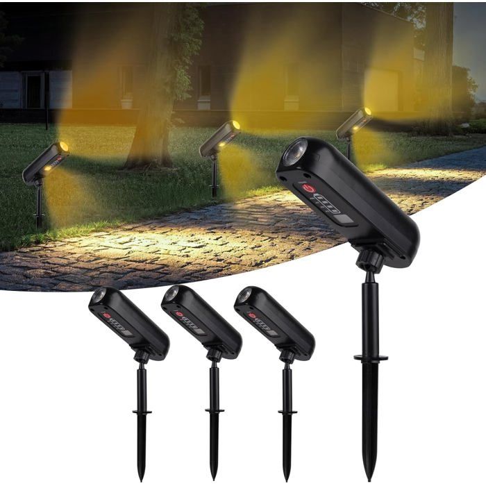 Lot De 4 Spot Solaire 3000K Lampe Solaire Exterieur Etanche Ip65 Projecteur Solaire Exterieur 2 Modes Eclairage Exterieur Solaire