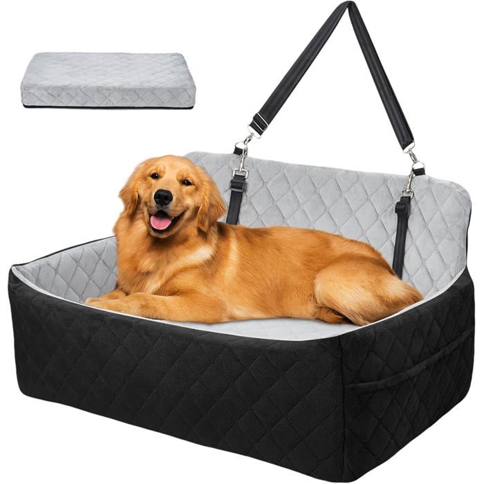 Siège auto rehausseur pour chiens moyens/grands – Fixation arrière antidérapante – Mousse mémoire de forme housse lavable – Gris