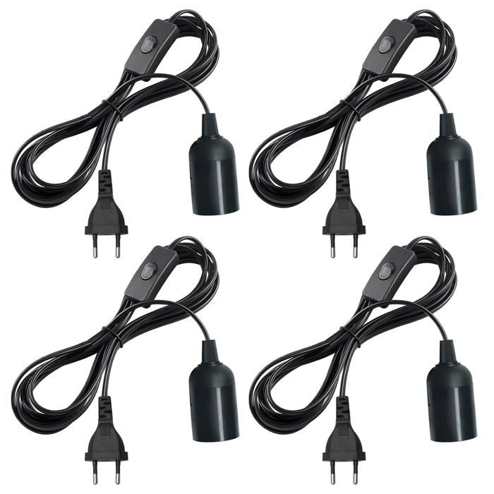 Lot de 4 douilles de lampe E27 avec câble de 3 minterrupteur et priseadaptateur de prise pour suspension de lampesuspension