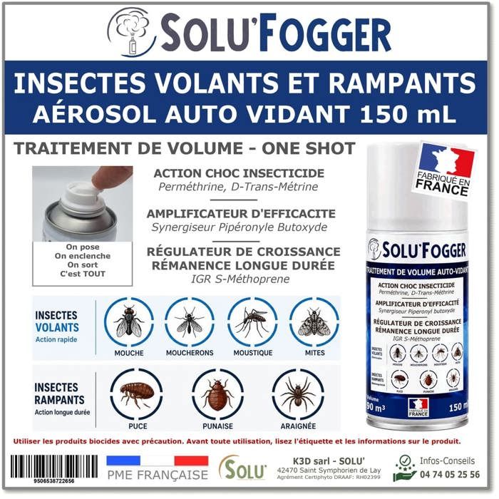 Fumigène anti-acariens intérieur - TOUT POUR LES NUISIBLES - Aérosol auto-vidant One Shot - 150 ml