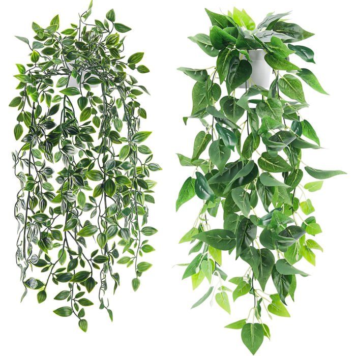 Plantes artificielles tombantes en pot - Lot de 2 - Ivy - Plastique - Intérieur et extérieur