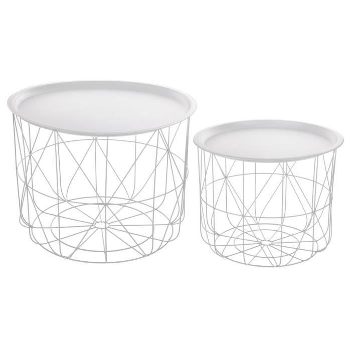 Lot de 2 tables à café gigognes avec plateaux amovibles - ATMOSPHERA - Design et Modernes - Métal - BLANC