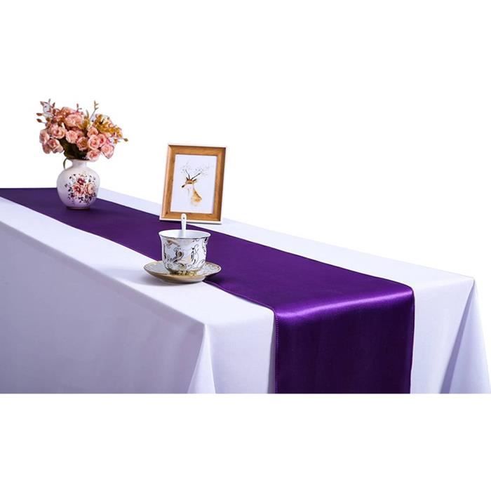 12 Chemins De Table En Satin KAHEIGN 30x275 Cm Bleu - Décoration Mariage, Banquet - Lavable